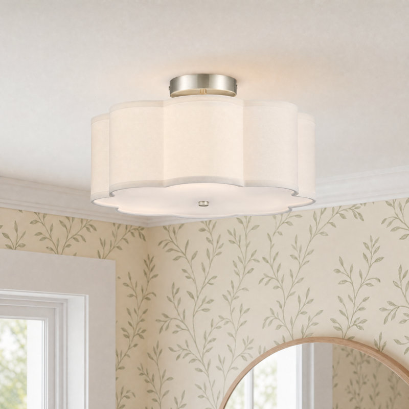 Plafonnier semi-encastré en tissu 3 lumières Tekamah, H 6,9 po x l 15,7 po x P 15,7 po, Nickel