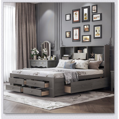 Platform Bed With Storage Headboard And 8 Drawers