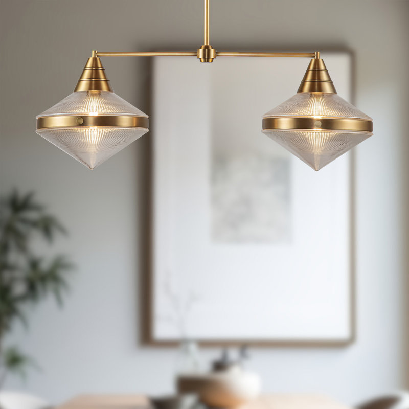 Luminaire suspendu linéaire à 2 lumières Willard, Laiton rétro