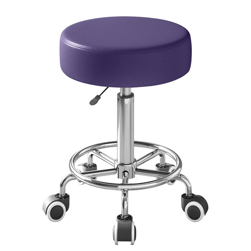 Tabourets à roulettes en similicuir, Mauve