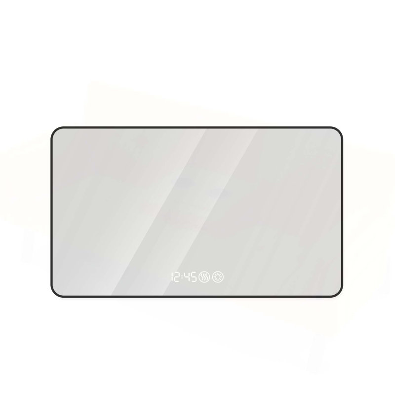 48x32 Black Frame Wall Mirror with Rounded Corners, Temperature Display, Tri-Color Light, and Defogging Function