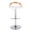 Tabouret de bar réglable avec pivot en métal chromé, bois de zèbre et similicuir blanc avec repose-pieds arrondi en T - ensemble de 3-895432949