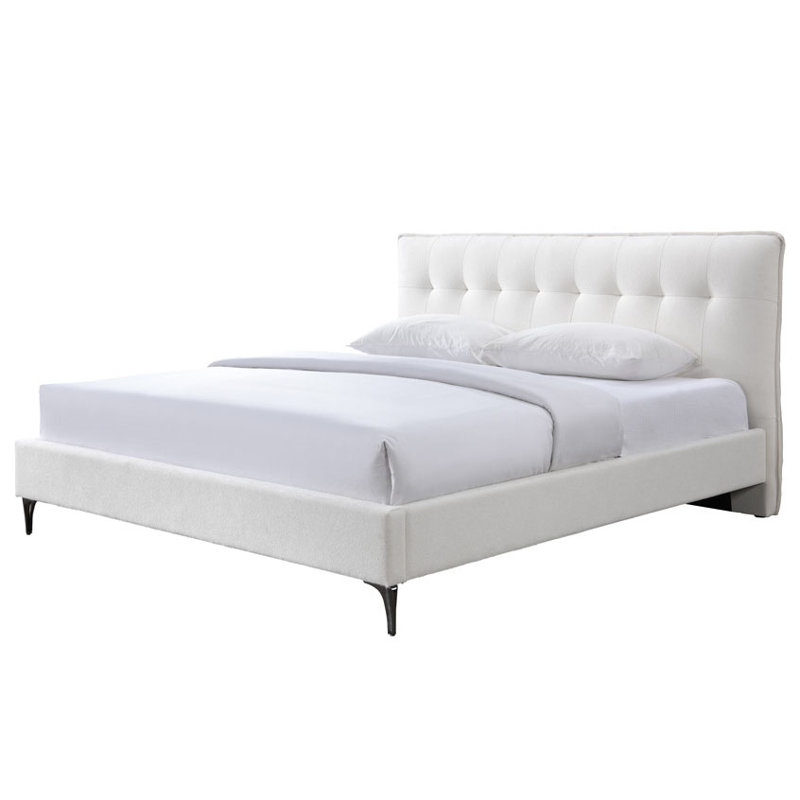 Rexsie Tufted Headboard Queen Bed, Queen, Ivory/Black