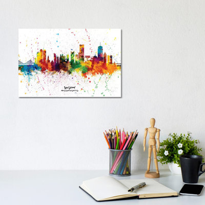 Boston Massachusetts Skyline Splash by Michael Tompsett - 1 Piece Wrapped Canvas Wall Art
