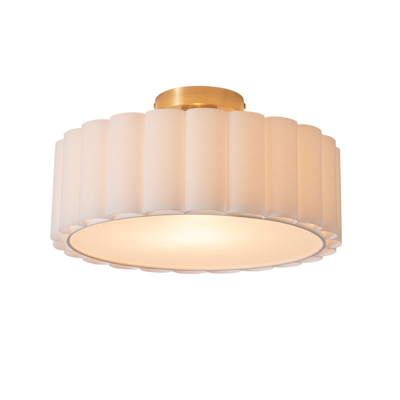 Lampe encastrée festonnée, laiton vieilli, lin blanc, diffuseur