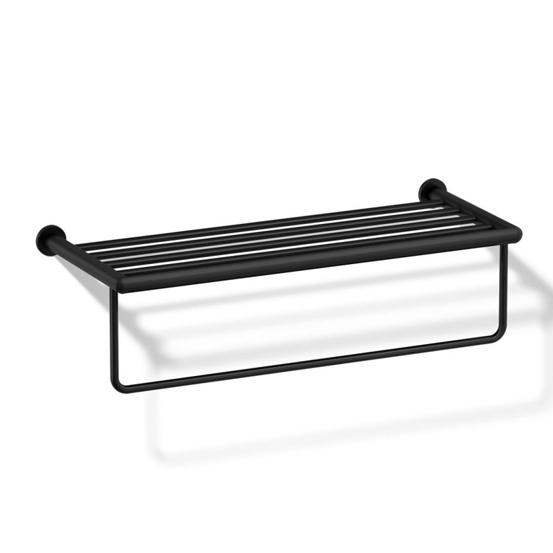 Kumin Hotelier Accent Shelf with Towel Bar, Matte Black
