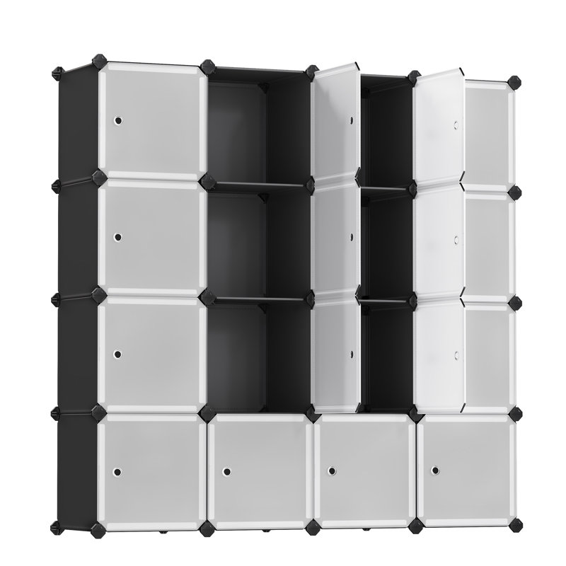 16 Pair Stackable Shoe Storage Cabinet, Black/White