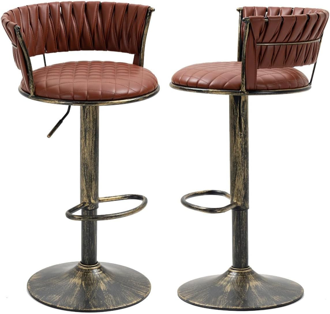 17 Stories Modern Brown Pu Leather Swivel Adjustable Bar Stools Set Of