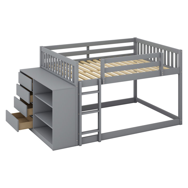 Lit superposé avec tiroirs et tablettes, Gris