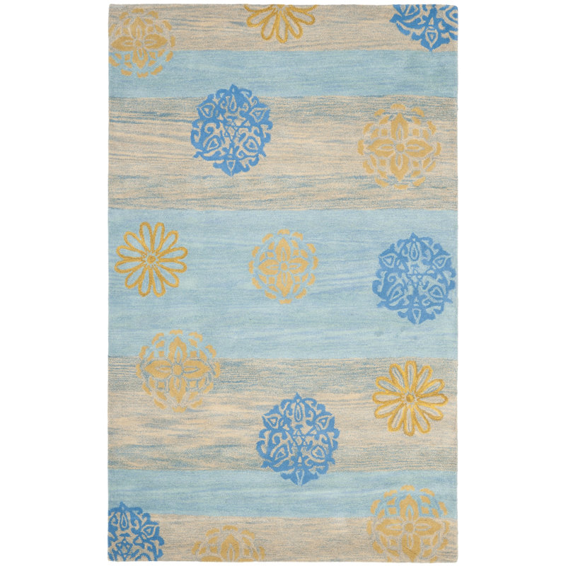 Chanler Hand-Tufted Wool Blue/Beige Area Rug, Rectangle 2' x 3'