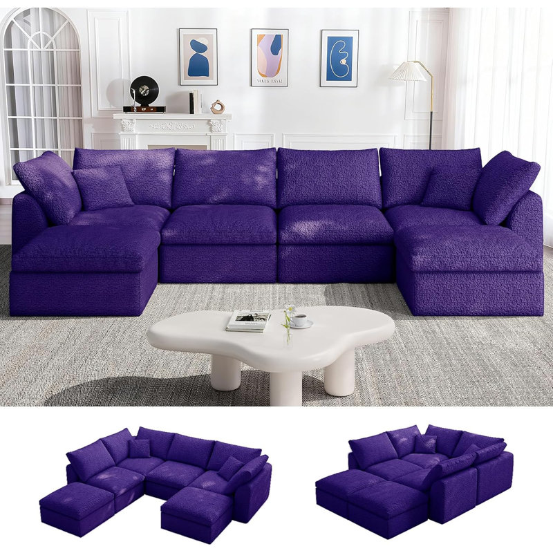 Canapé modulaire surdimensionné à compression, canapé modulaire en forme de L avec repose-pieds, canapé à siège profond pour le salon, housse de coussin amovible