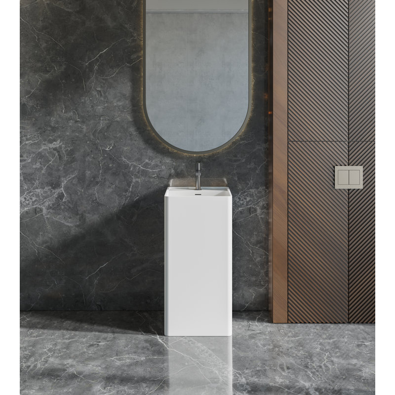 Lavabo carré sur pied en surface solide de 86 cm (34 po) de hauteur avec trop-plein
