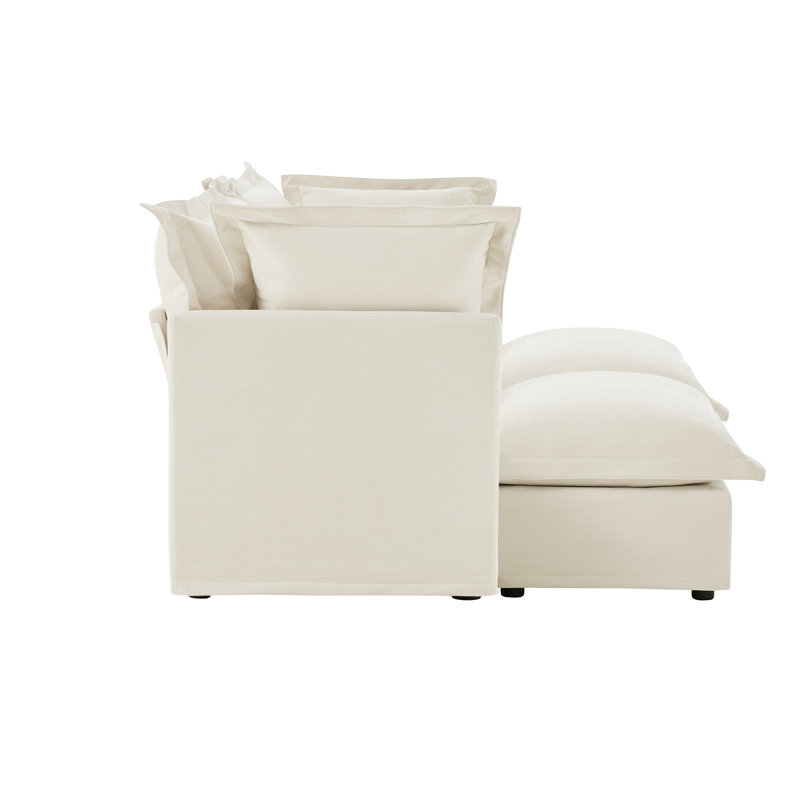 Canapé modulaire en chenille avec 2 repose-pieds | Canapé-lit modulaire convertible 2 places pour le salon, Cream