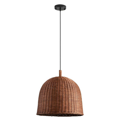 3-Light Dark Curry Rattan Pendant Light Hand-Woven Wicker Chandelier for Kitchen Dining Living Room