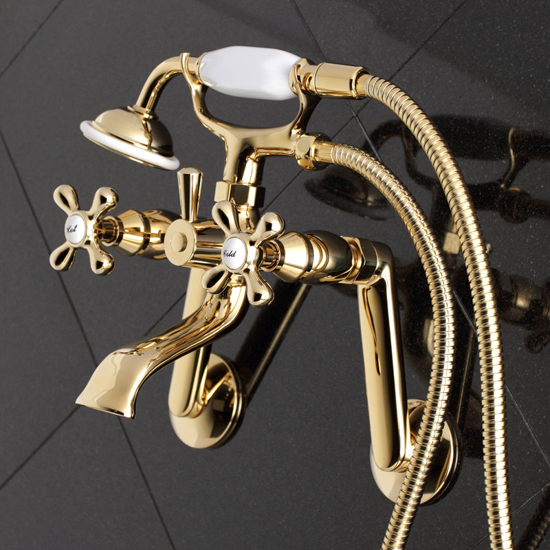 Polished Brass Wall Mount Clawfoot Tub Faucet with Hand Shower