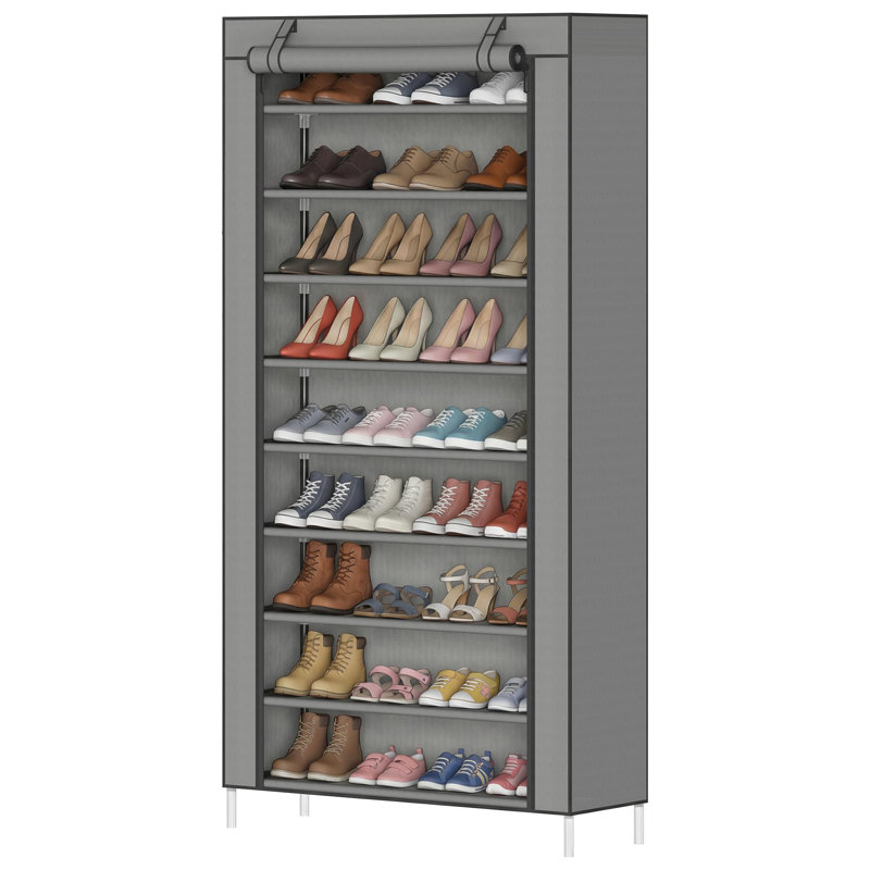 Range-chaussures à 9 niveaux, armoire de rangement avec housse anti-poussière, peut contenir 40 à 50 paires, gris