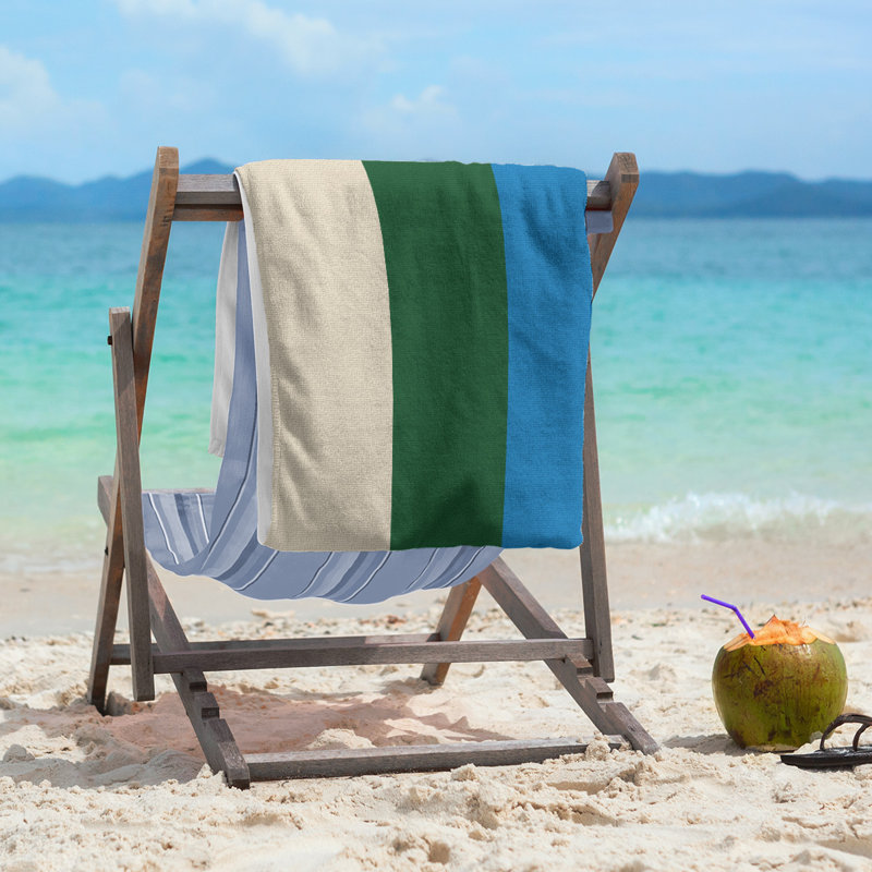 Cotton Blend Lightweight Beach Towel, Cream/Green/Blue