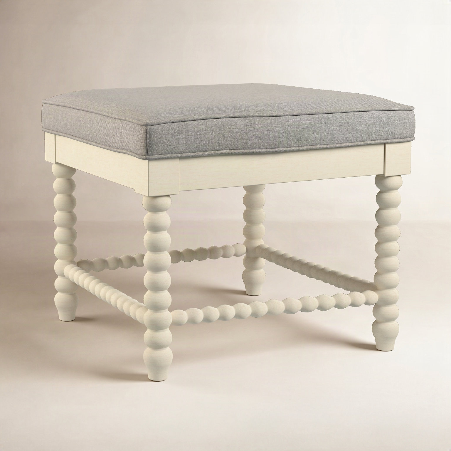 Louisa Bench, Beige Performance Fabric, Bisque Finish