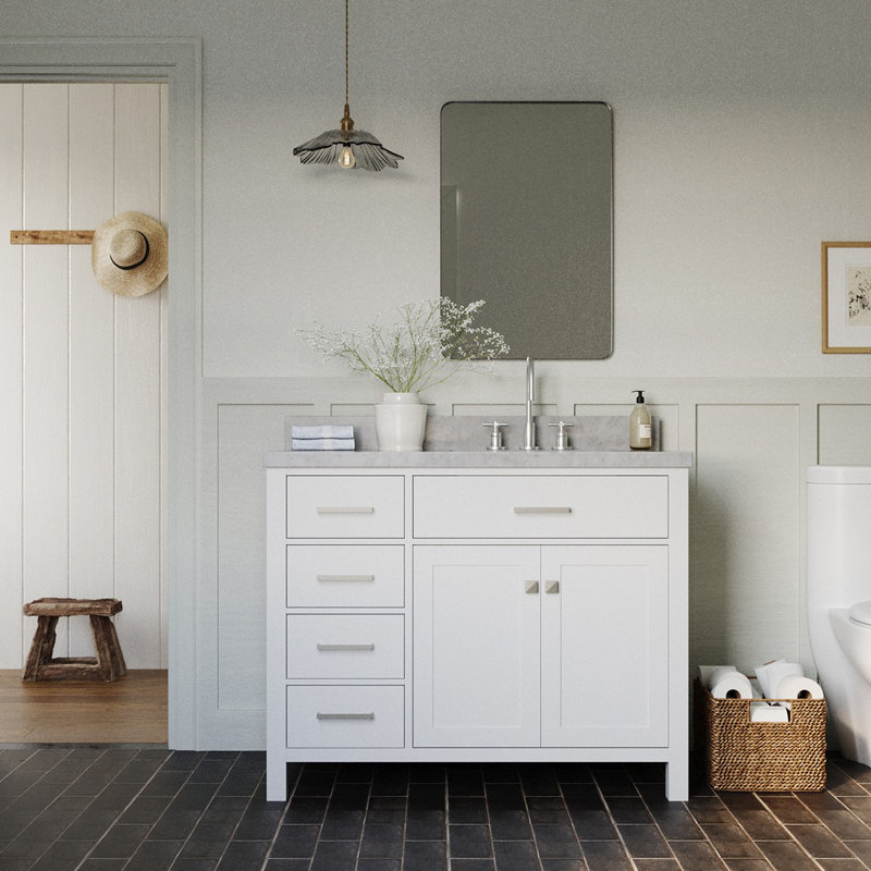 Macnair 42" Single Bathroom Vanity with Carrara White Marble Top, White