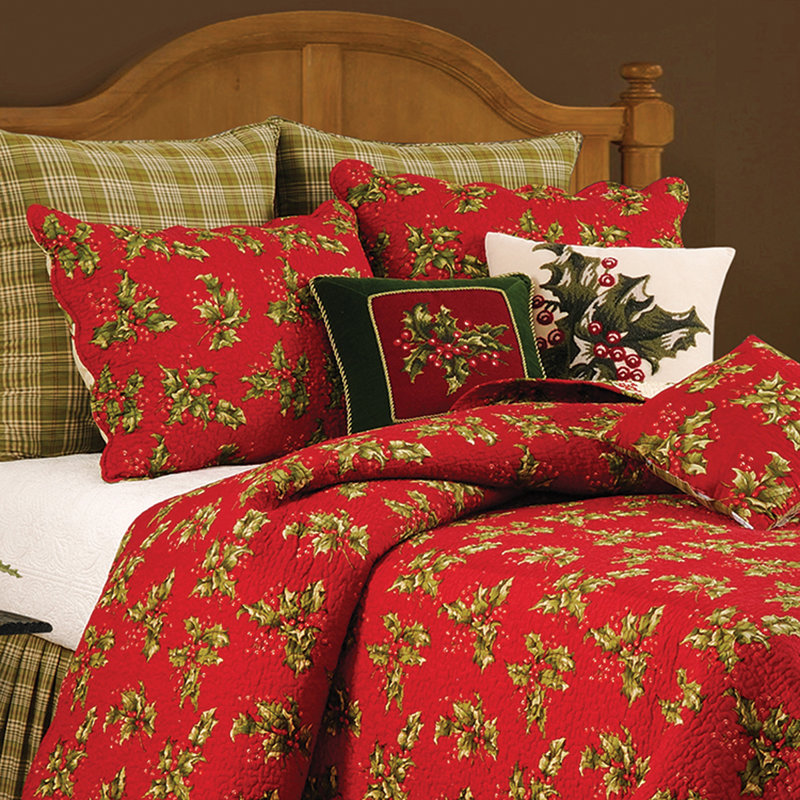 Courtepointe réversible en microfibre Holly Red, Courtepointe de très grande taille