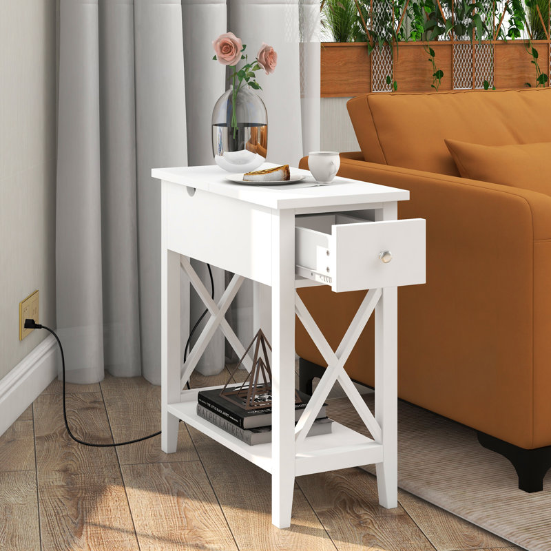 23.5" D End Table with Additional Storage Space, White