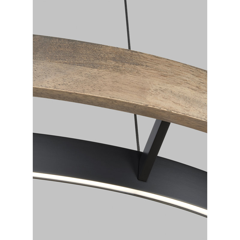 Grace 1 - Light LED Chandelier, Weathered Oak, Matte Black, 3.5" H x 35.8" W x 35.8" D