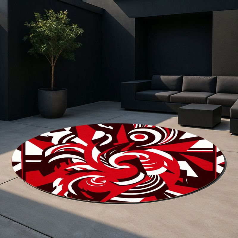 Crimson Eclipse Indoor And Outdoor Area Rug, Round 5'