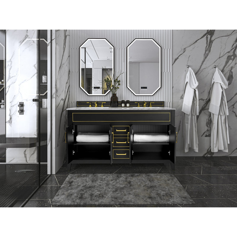 Aspen 60'' W Double Vanity, Black Onyx, Gold