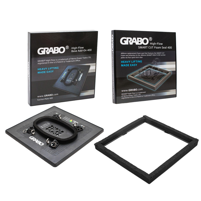 GRABO HighFlow Suction Plate 400 and Smart Cut Foam Seal Kit for Vacuum Lifter, 16 x 16 in, 242 lb Capacity
