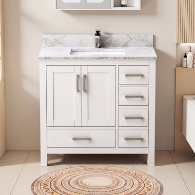 Meuble-lavabo simple 36 po avec comptoir en granit blanc et lavabo en céramique