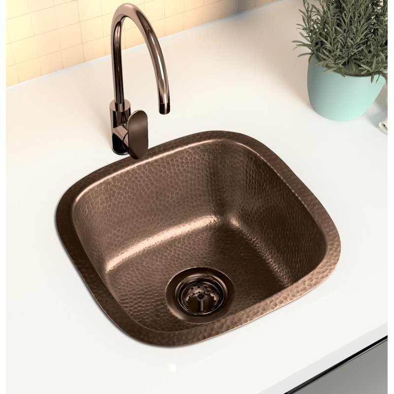 Pure Copper Hand Hammered Atlas Dual Mount Single Bowl Bar Prep Sink 15"