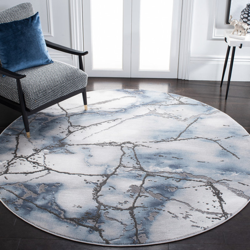 John-Paul Craft Performance Abstract Rug, Round 6'7", Gray/Blue