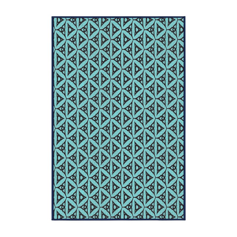 Tapis bleu ciel/noir à motifs, Rectangle 5 pi x 7 pi