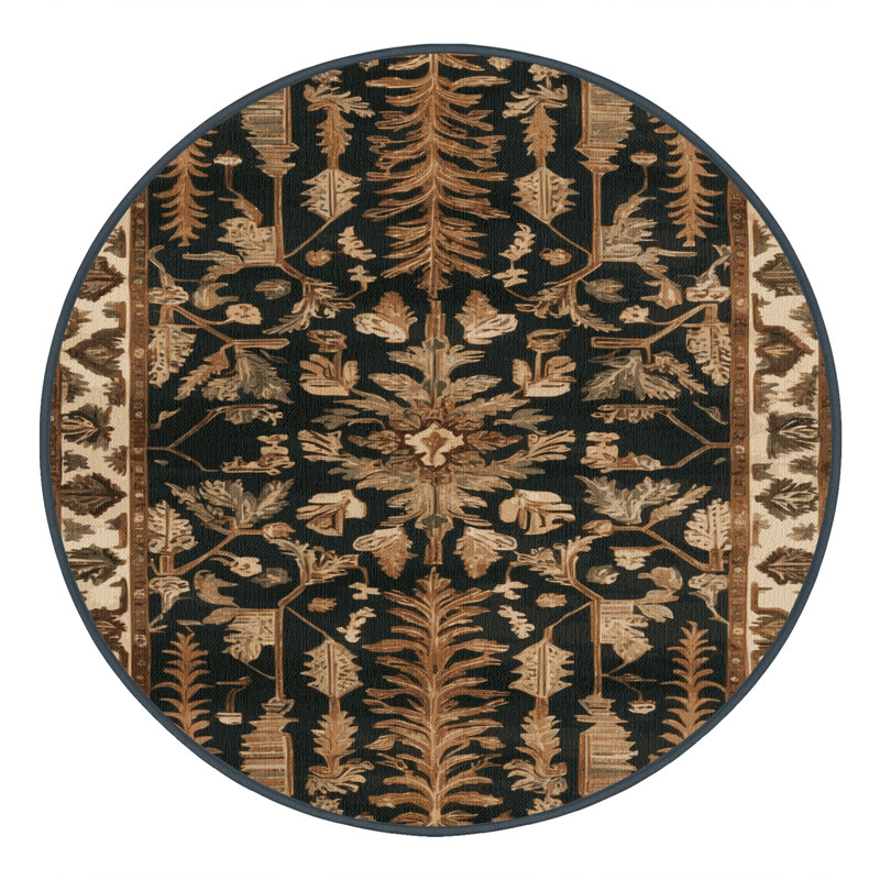 Tapis brun turc lavable à la machine, Rond 4 pi