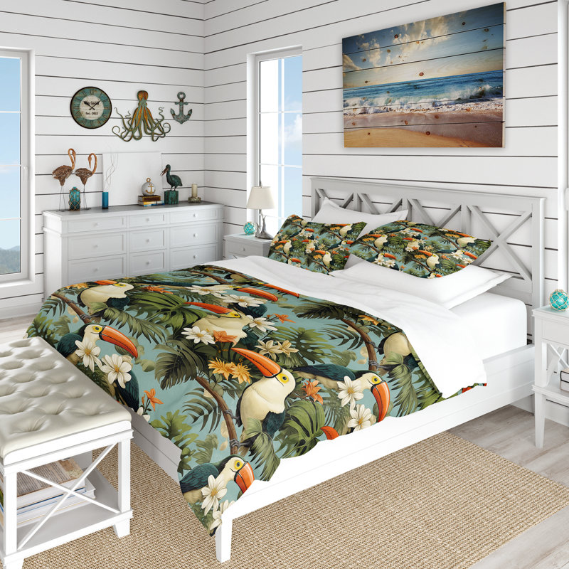 Ensemble de housse de couette Tropical Toucan, Housse de couette pour très grand lit et 2 très