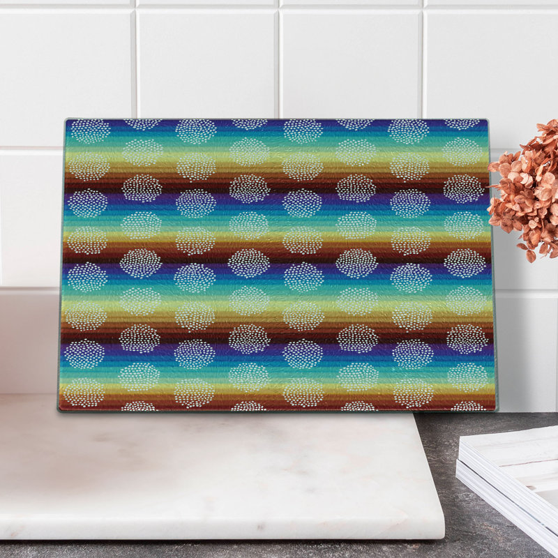 Ambesonne Aztec Tempered Glass Cutting Board Horizontal Lines Backdrop Multicolor