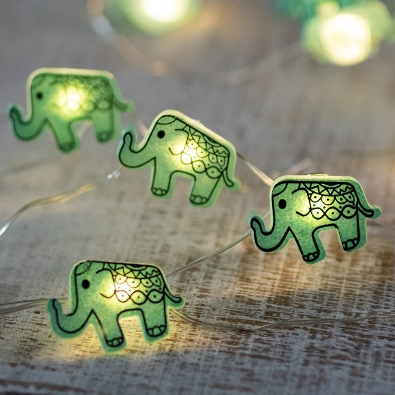 Guirlande 10 lumières DEL d'éléphant - blanc chaud
