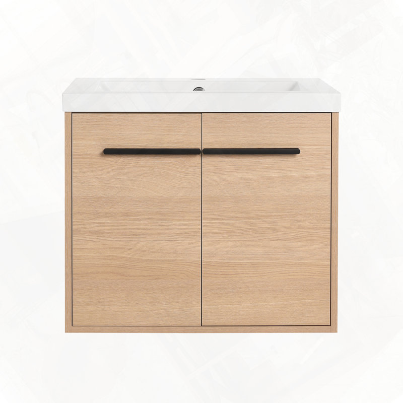 Ensemble de meuble-lavabo pour salle de bain avec comptoir en résine facile à assembler, Chêne, 24"