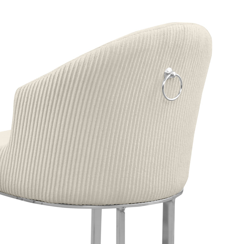 Tabourets de bar et de comptoir en tissu imitation fourrure avec dossier plissé, Crème, Argent argent