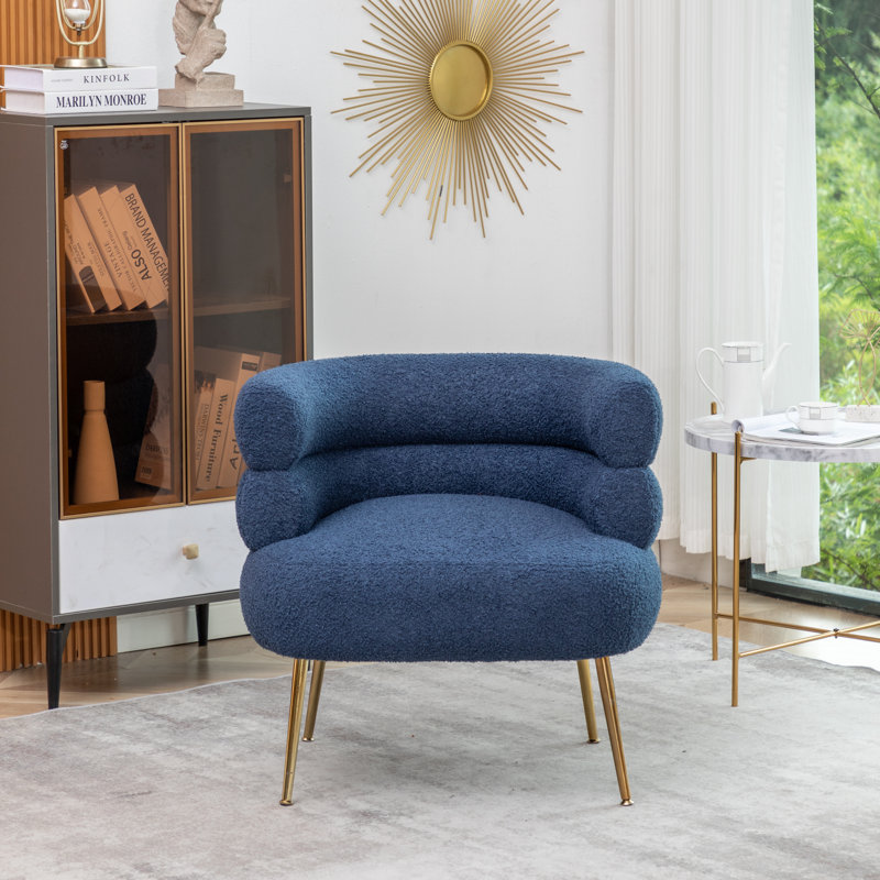 Fauteuil demi-tonneau l 30 po Demetrius, Tissu bleu en peluche
