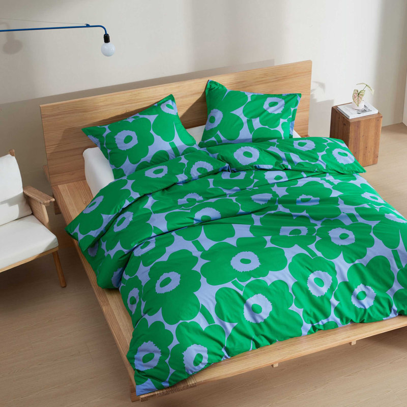 Marimekko Unikko Cotton Comforter Set, Full/Queen Comforter + 2 Standard Shams, Green