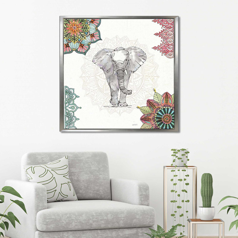 « mandala matin i », reproduction sur toile, H 21,5 po x l 21,5 po x P 2 po, Cadre flottant argent