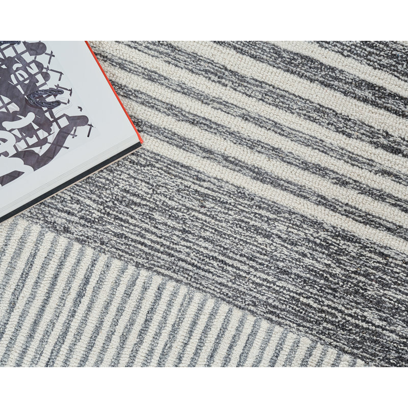 Exquisite Rugs Castine Handmade Hand-Tufted New Zealand Wool On Canvas Gray/Ivory Area Rug, Rectangle 9' x 12'