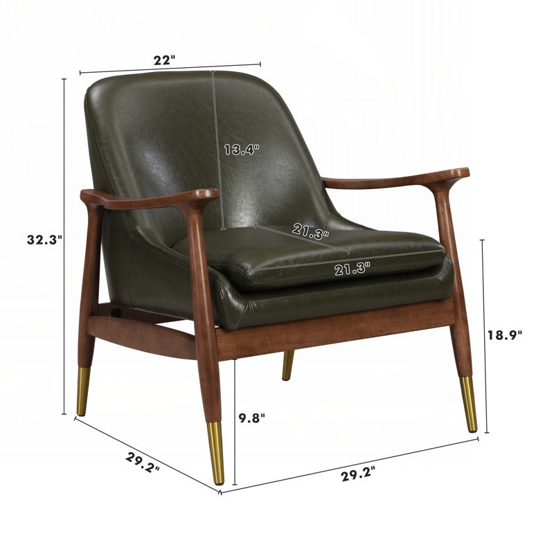 Fauteuil à oreilles de 29 po de large, Similicuir vert, 1