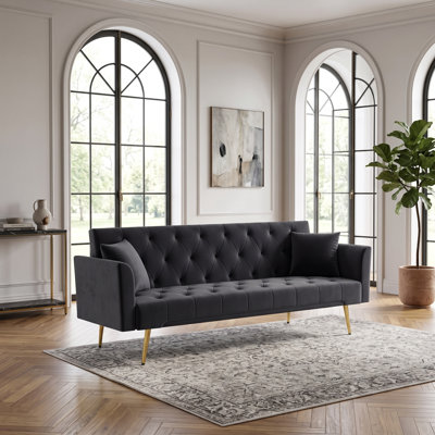 72" Convertible Velvet Sofa Bed with Adjustable Backrest, Tufted Sleeper Couch