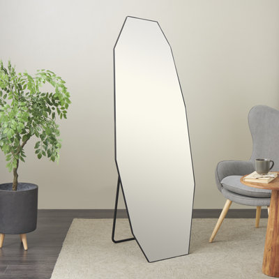 Tinaya Metal Foldable Freestanding Minimalistic Decagon Geometric Black Floor Mirror