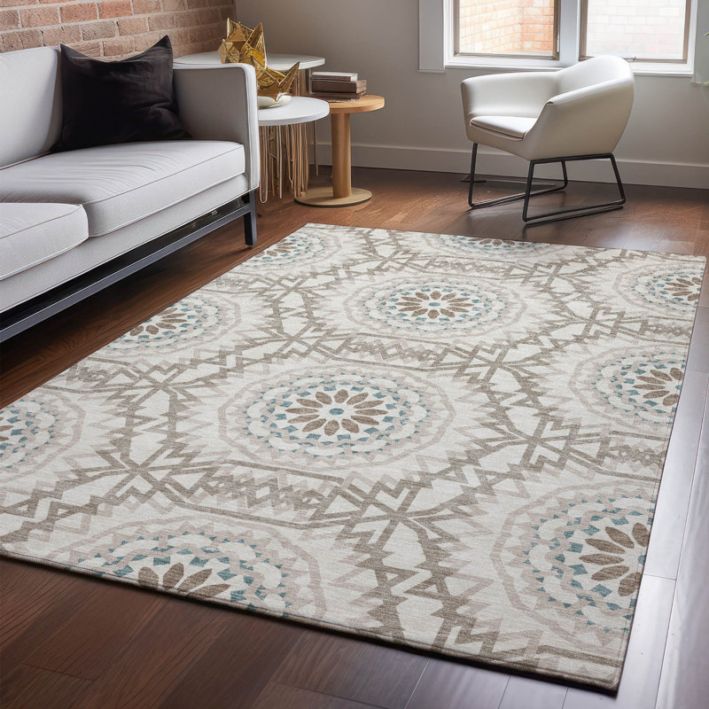 Tapis beige Cerrito lavable à la machine de qualité supérieure, Rectangle 2 pi 6 po x 3 pi 10 po