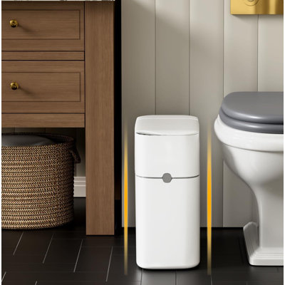 Motion Sensor Bathroom Trash Can With Soft-Close Lid, Smart Trash Can With Automatic Bag Expanding Function,3 Gallon White Slim Small Garbage Can For Narrow Place(Includes 1 Bag Roll)