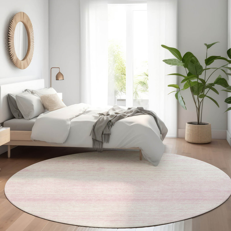 Premium Machine Washable Prisco Pink Rug, Round 8'