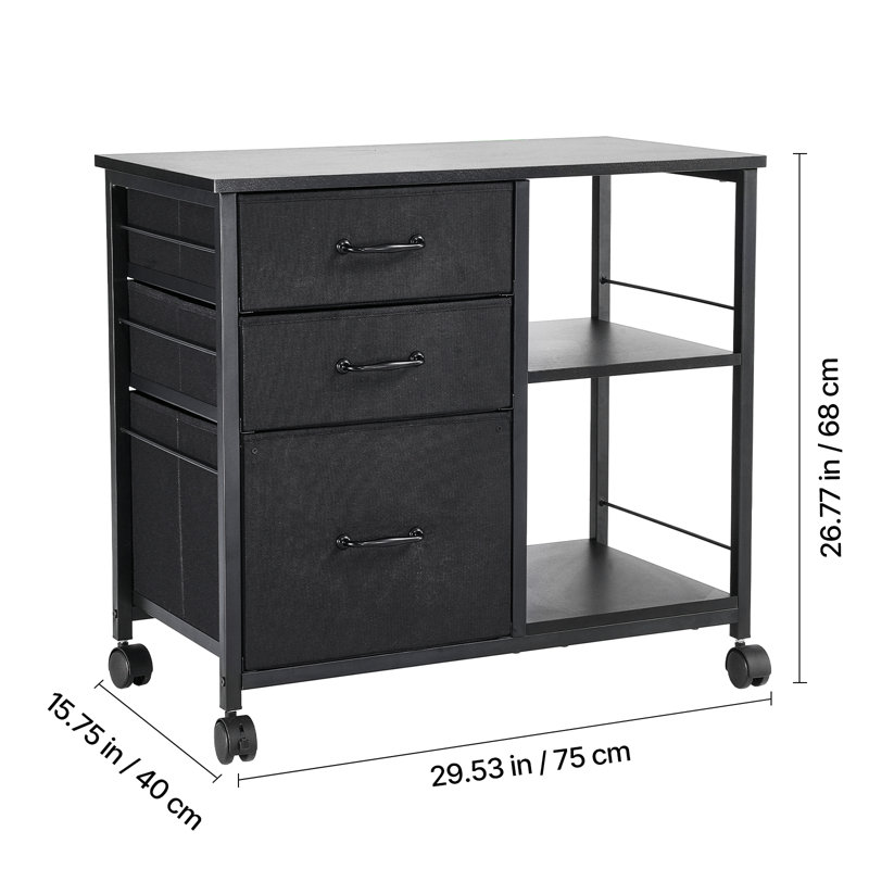 75cm Wide 3 -Drawer Mobile File Cabinet, Black